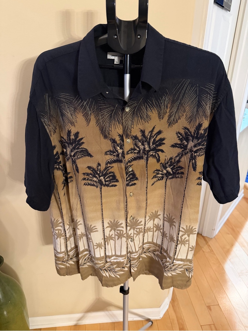 Pierre Cardin Rayon Hawaiian Camp Shirt XL Palm Tree Scenic Aloha